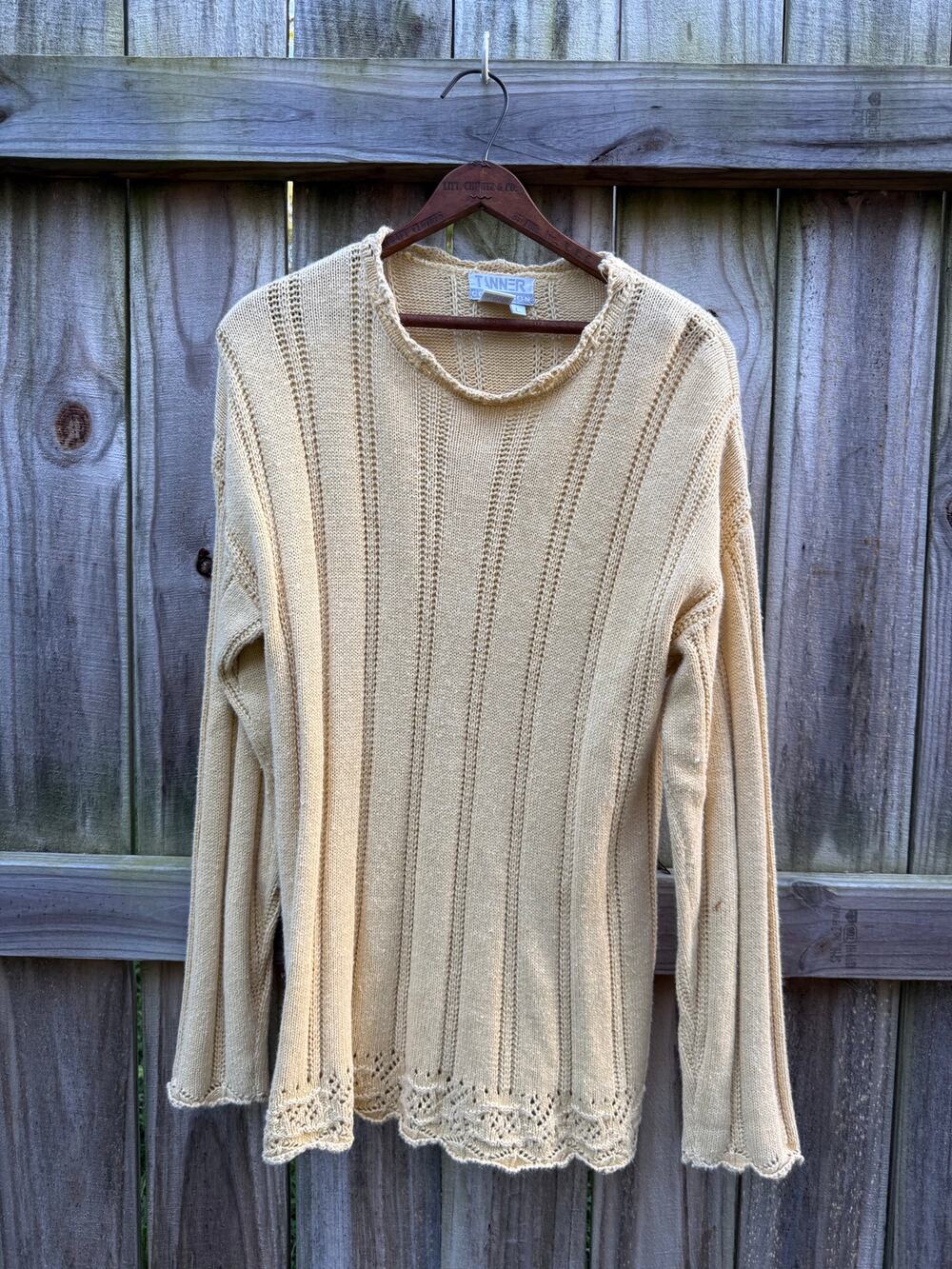 Vintage 90s Ramie Cotton Pointelle Sweater